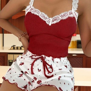 Pyjama sexy pour femmes, 2 pièces, dentelle transparente, satin, shorts, érotique, doux, mature - Product Image 4