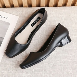 Chaussures de bureau pour femmes à talon épais et bout carré en cuir véritable, confortables, antidérapantes et respirantes - Product Image 3