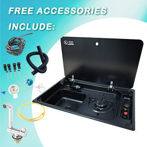 JDA Revêtement Noir 304 Acier Inoxydable RV Évier et Brûleur Table de Cuisson Combo avec Couvercle en Verre Trempé <span class=keywords><strong>pour</strong></span> Caravane Camper Yacht - Product Image 6