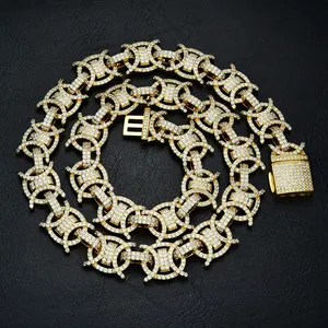 JN73 шкатулка для ювелирных изделий в стиле хип-хоп, цепочка с застежкой, белое золото, бриллиант, двойной C, Византийский браслет, 15 мм, Муассанит, кубинское ожерелье