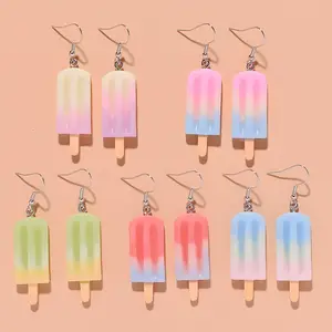 Nueva llegada simulación Popsicle pendientes Collar para mujer verano fresco tres colores helado pendientes colgantes