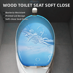Asiento de Inodoro de Madera Moldeada con Estampado Azul, Tapa de Inodoro con Cierre Suave para Baño de Casa u Hotel - Product Image 2