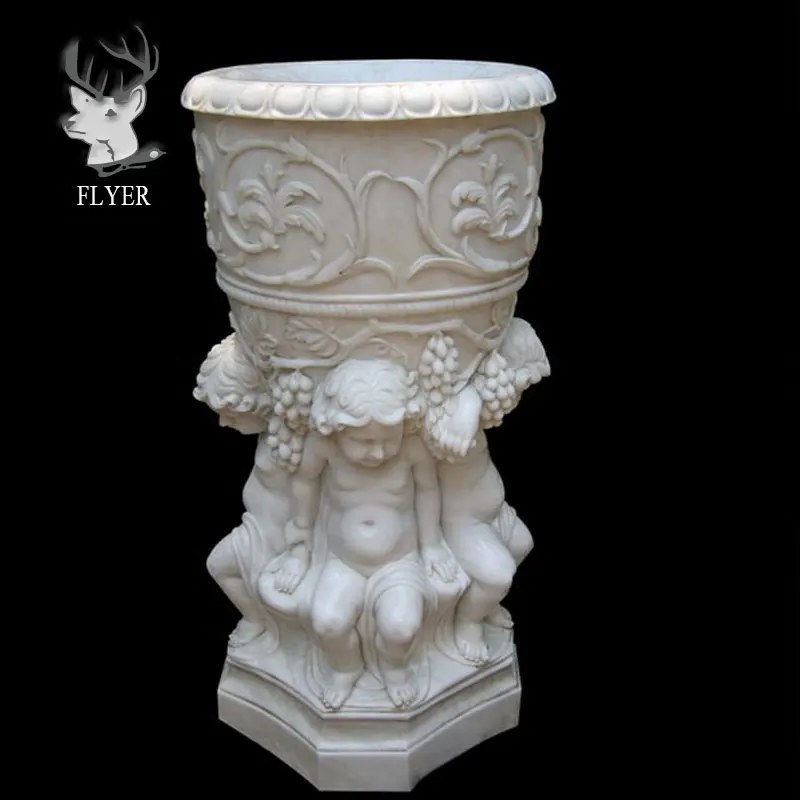 Produits de jardin en pierre occidentale grand pot de fleurs en marbre blanc avec sculpture d'ange