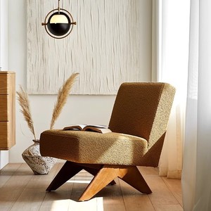 ชางดิการ์ห์เก้าอี้โซฟาที่นั่งเดี่ยวไม้เนื้อแข็งห้องนั่งเล่นเก้าอี้พักผ่อนทำด้วยมือดีไซน์ย้อนยุค - Product Image 1