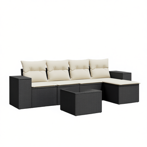 Conjunto de Sofás de Jardín de Ratán Negro Moderno, Muebles Modulares para Exteriores con Cojines de Espuma de Alta Densidad, Diseño Elegante para Patio - Product Image 1