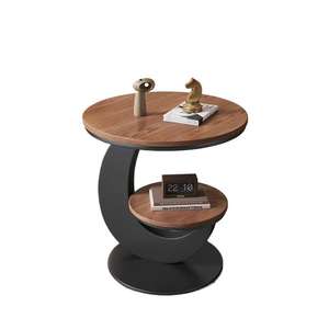 Mesa de Centro Redonda Moderna de Doble Capa con Tapa de Mármol, Mesa Auxiliar con Almacenamiento, Decoración para Sala de Estar - Product Image 5