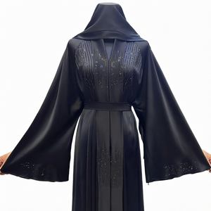 Abaya de Prière Musulmane Traditionnelle Faite à la Main, Modeste, Perlée et Pailletée, Respirante, à Manches Longues, pour le Printemps et l'Aïd, Couleur Unie, Vente en Gros - Product Image 2