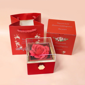 Nouvelle boîte à bijoux rotative en forme de rose, coffret cadeau pour la Saint-Valentin, boîtes à bagues en acrylique pour mariage, rangement de colliers, présentoir à bijoux en forme de rose - Product Image 6