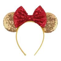 Serre-tête unisexe en velours avec nœud et sequins Mickey Minnie Mouse pour fêtes, spectacles et accessoires photo - Fait main, vente en gros disponible