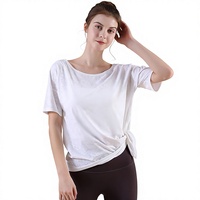 Blus Wanita Musim Panas Motif Bunga Jacquard Spandex/Nylon Cepat Kering untuk Lari, Olahraga Luar Ruangan, Bernapas, Sensasi Dingin, Longgar, Yoga