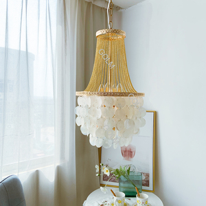 <span class=keywords><strong>Lustres</strong></span> suspendus LED en chaîne dorée de style antique américain, lampes d'ambiance, lustre en coquillages naturels pour chambre à coucher, bar, salle à manger - Product Image 3
