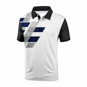 Men's White Black Geometric Print Short Sleeve <b>Polo</b> Shirt Casual Breathable Knitted Polyester <b>Sport</b> Style - Product Image 1