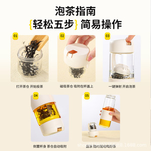 Glass Tea Infuser Bottle With Leather Sleeve Travel Portable Single Cup White - Product Image 4