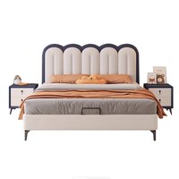 Lit double en cuir de style crème français rétro à dossier haut, design moderne et minimaliste pour chambre principale, lit pour enfants
