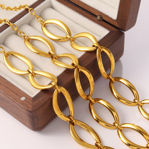 Gold Geometric Jewelry Set Stainless Steel Oval <b>Circle</b> Necklace & Oversized <b>Ring</b> Bracelet Minimalist Versatile Women Jewelry - Product Image 6
