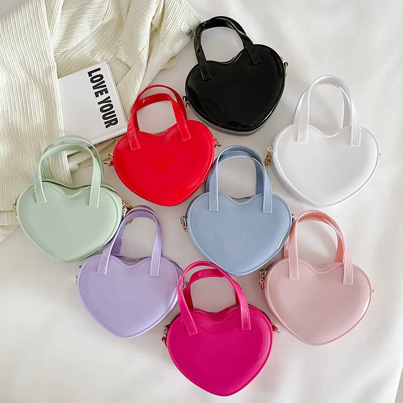 ग्रीष्मकालीन कैंडी रंग मिनी दिल के आकार का जेली प्यारा सिक्का पर्स और हैंडबैग महिलाओं के लिए हैंड बैग बच्चों के हैंडबैग
