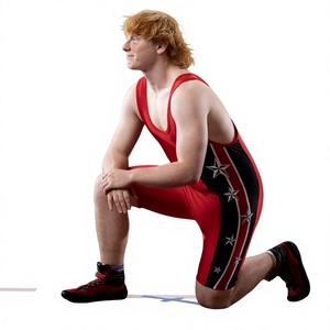 Singlet de Lucha Personalizado para Hombre, Rojo, Negro y Blanco con Estampado de Estrellas por Sublimación, Ajustado, Elástico, de Spandex y Poliéster, Ropa Deportiva para Adultos - Product Image 6