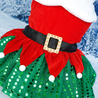 Weihnachts-Samtstoff Weihnachtsmann-Kostüm für Hunde Winter-Haustierkleidung mit Haarband Roter Netzrock Pailletten-Glitzer