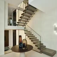 Escalier intérieur élégant en bois massif en forme de L avec rangement, design moderne, garde-corps personnalisable en verre ou en fil d'acier