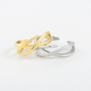 yunnique Geometric Irregular Crisscross <b>Opening</b> <b>Ring</b> Gold And Steel Color Unisex Fashion Jewelry Gift - Product Image 1