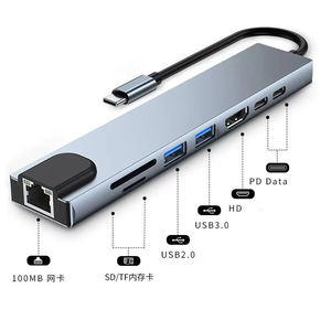 Tuti người bán hàng tốt nhất 8 trong 1 Type-C Docking Station với <span class=keywords><strong>RJ45</strong></span> USB3.0 HDTV PD 100W SD TF Đầu Đọc Thẻ <span class=keywords><strong>Hub</strong></span> cho máy tính xách tay, máy tính - Product Image 4