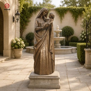 Estatua de Bronce de la Virgen María con el Niño Jesús, Tamaño Real, Virgen María Despierta con el Niño Jesús Mirando hacia Arriba, Base de Piedra Antigua, Decoración de Jardín - Product Image 1