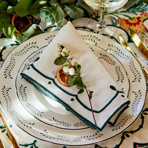 Scalloped Edge Pure <b>Linen</b>/Cotton <b>Linen</b> Blend <b>Cloth</b> Napkins Pure Flax Placemat Natural <b>Table</b> <b>Linen</b> for Wedding Hotel Using - Product Image 5