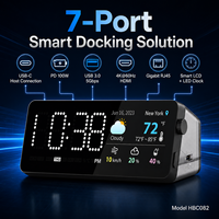 Base de Conexión USB-C Inteligente 7 en 1, Reloj LED + Pantalla LCD de 2 Pulgadas, HDMI 4K, LAN Gigabit, USB de 5 Gbps, Hub de Escritorio con PD de 100 W