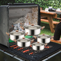 Batterie de cuisine moderne de 10 pièces en acier inoxydable avec couvercle en verre à poignée dorée classique pour casseroles à gaz et à lait pour la cuisine à domicile