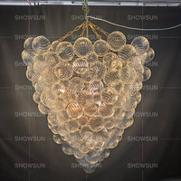 Lustre moderne de 36 pouces pour hall d'entrée, escalier, hôtel, villa, décoration intérieure, grand lustre design avec plusieurs boules de verre transparentes
