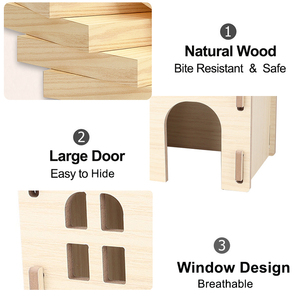 Furnitur kandang Hamster dekorasi habitat hewan kecil pondok Hideout kayu Chinchilla Marmot rumah - Product Image 5