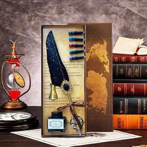 Antique Ballpoint Pen Set 0.5mm Plastic <b>Writing</b> Tool with Map Decorated <b>Box</b> Black Ink China - Product Image 3