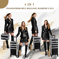 Chariot Verrouillable Professionnel 4 en 1 en Aluminium de Haute Qualité, Grande Capacité, Valise à Roulettes Cosmétique avec Tiroirs pour Salon de Manucure et Rangement de Maquillage