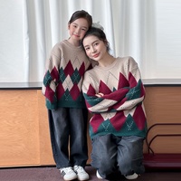 Amerikanische Gesteppte Synthetische Atmungsaktive Winter Eltern-Kind Partnerlook Weihnachtspullover mit Jacquard-Muster Vorne Trendige Marke