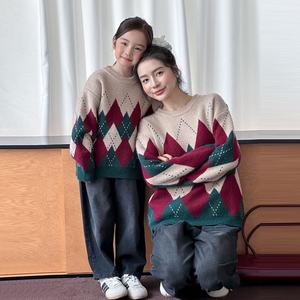 Pulls de Noël matelassés synthétiques assortis parent-enfant, style américain, haut de gamme, tricoté décontracté, coupe ample, pour la famille - Product Image 3