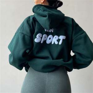 Alta calidad marca personalizada Puff Print Logo Oversized Hoodie Jogger pantalones Casual dos piezas Set mujeres invierno otoño chándales - Product Image 3