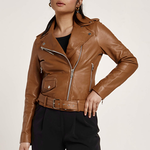 Nouvelle veste en cuir PU marron pour femme, style motard, coupe slim, couleur unie, avec fermeture éclair, collection Printemps-Automne 2026 - Product Image 4