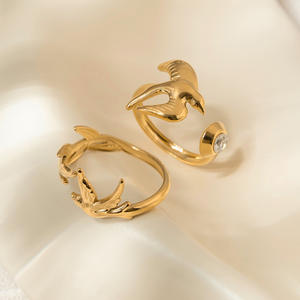 Hot verkopende vogelringen blad kristal strass ring open PVD 18K verguld roestvrijstalen ring voor vrouwen - Product Image 4