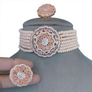 Exclusive Precision Finish Premium Vibe <b>Silver</b> Plated CZ Zircon Pearls Look Beads <b>Choker</b> Set Earrings Party Wedding Collection - Product Image 2