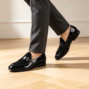 Mocassins de luxe pour hommes en cuir <span class=keywords><strong>verni</strong></span> <span class=keywords><strong>noir</strong></span> et velours, chaussures formelles faites à la main, chaussures de banquet haut de gamme pour hommes - Product Image 6
