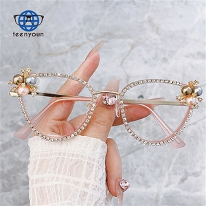 Teenyoun Est Cat Eye Anti Blue Light Luxury Diamond Glasses Wholesale Optical Spectacle Eyeglasses Frames - Product Image 1