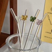 Paille en verre papillon colorée créative paille de boisson de jus réutilisable paille à boire de tasse droite incurvée