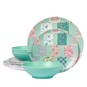 OEM 12-Piece Green Square Pattern <strong>Stitching</strong> Melamine Dinnerware Set Desserts <strong>Plate</strong> and Bowls for Wedding and Dinner - Product Image 6