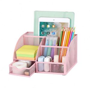 Mesh Desk Organizer with <b>Drawer</b> Multi-functional Pen Holder Stationery Organizer Office School Supplies <b>6</b> Compartments - Product Image 2