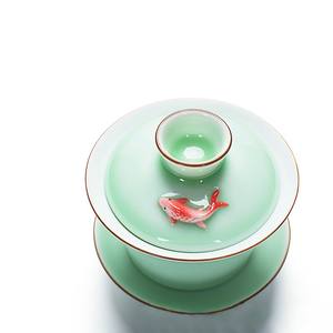 Bambus Celadon coperchio ciotola <span class=keywords><strong>Kung</strong></span> <span class=keywords><strong>fu</strong></span> tè Gaiwan ceramica pesce tre tazze ciotola da tè produttori all'ingrosso per il tè - Product Image 5