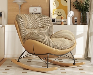 Fauteuil à bascule moderne en tissu texturé avec design ergonomique et structure métallique, chaise longue confortable pour salon ou chambre d'enfant - Product Image 4