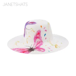 Женская складная шляпа с широкими полями и белыми бабочками