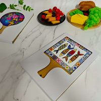 Assiettes en céramique écologiques réutilisables de forme carrée avec design 3D, base en bambou, ustensiles de cuisine, planche à découper, plateau de service, planche à fromage