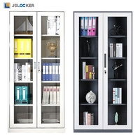 Classeurs design moderne Classeur transparent à double porte en verre et acier avec roues et serrure pour le rangement de bureau