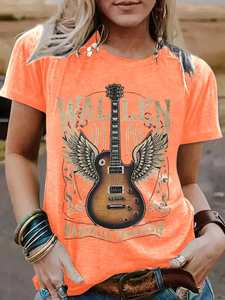 Camiseta de manga corta estilo europeo-americano en stock con estampado de guitarra Nashville Dream, cómoda para el verano, camisetas con estampado personalizado - Product Image 2